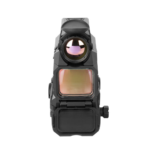 Holosun DRS-TH front view with the 25 mm thermal objective lens above the 1.25 by 0.98 inch red dot window